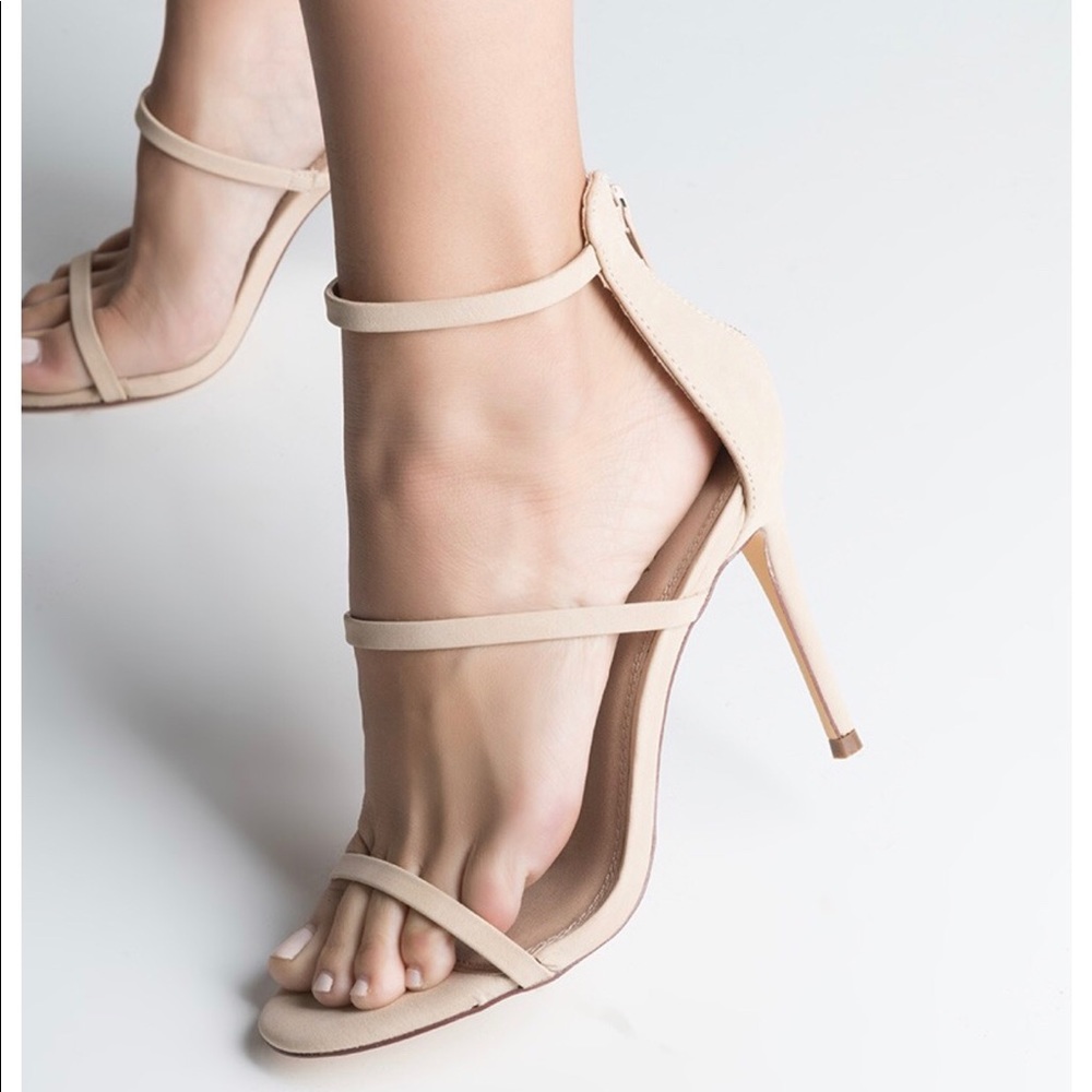 ✨ Nude Triple Strap Sandals Heels - Picture 5 of 5